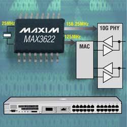 MAX3622：Maxim網(wǎng)絡(luò)設(shè)備用超低抖動、兩路輸出時鐘發(fā)生器