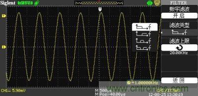 1KHz信號(hào) ，打開(kāi)數(shù)字濾波，測(cè)量值為1KHz