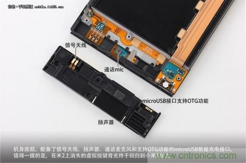 信號(hào)天線、揚(yáng)聲器、麥克風(fēng)以及支持OTG功能的Micro USB接口均位于底部