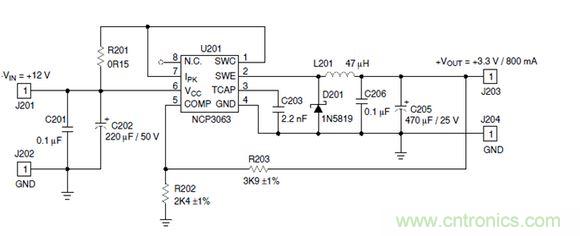 Buck電路應用實例-輸入9～12V，輸出3.3V 800mA電路
