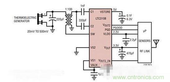 LTC3108 電源芯片優(yōu)化用于從熱電設(shè)備收集能量。
