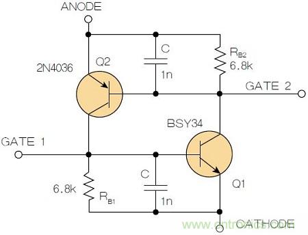 圖2：增加兩個電容值為1nF的SMD陶瓷電容器后，可以在ΔV達(dá)到10V的情況下防止導(dǎo)通。
