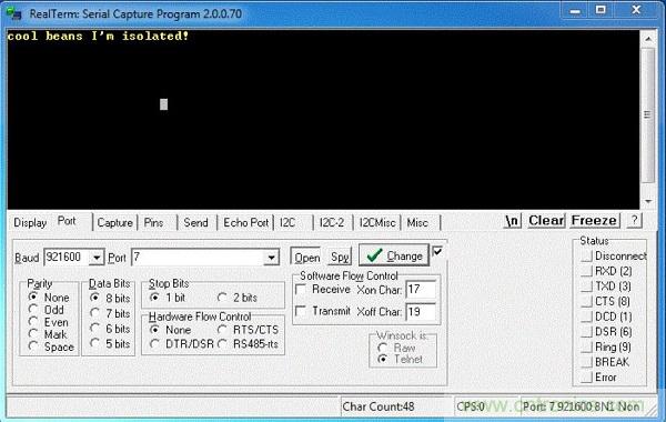  圖6：隔離型USB-to-UART轉換器的環(huán)回測試。