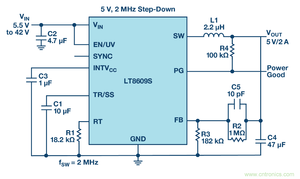 具 2.5 μA 靜態(tài)電流和超低 EMI 輻射的 42 V、2 A/3 A 峰值同步降壓型穩(wěn)壓器