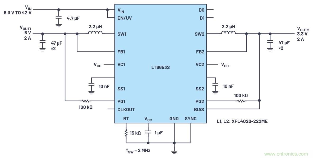 具有6.2 µA靜態(tài)電流的雙通道、42 V、2 A、單片、同步降壓型Silent Switcher 2穩(wěn)壓器