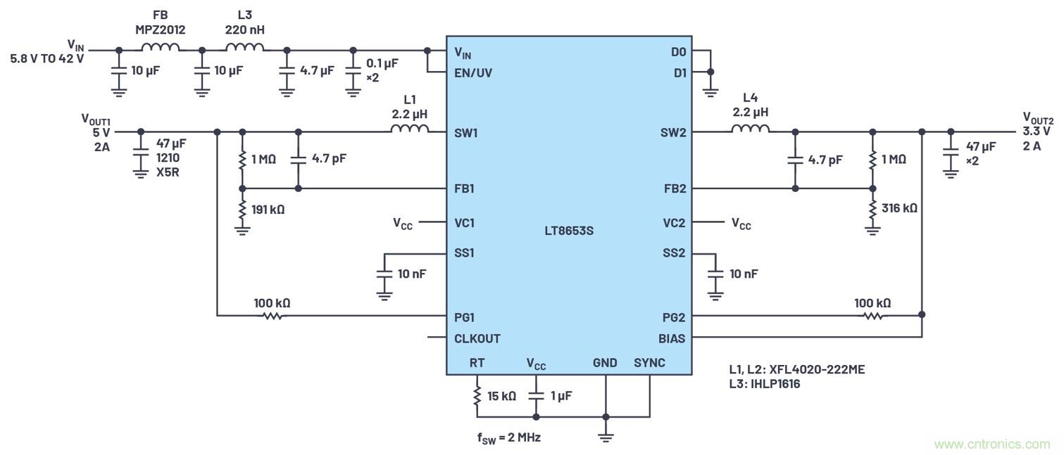 具有6.2 µA靜態(tài)電流的雙通道、42 V、2 A、單片、同步降壓型Silent Switcher 2穩(wěn)壓器