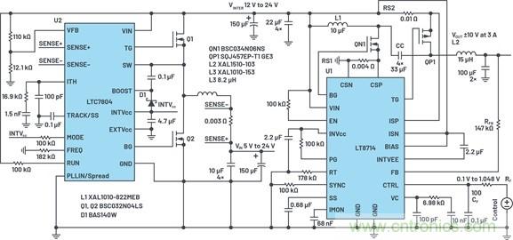 通過5 V至24 V輸入提供雙極性、雙向DC-DC流入和流出電流